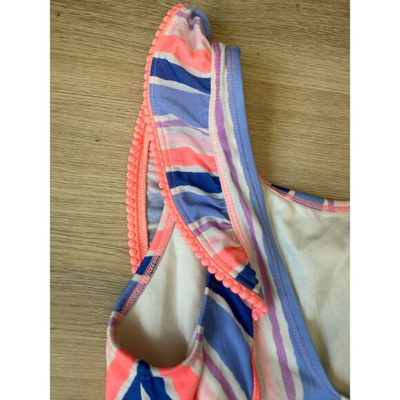 Cat & Jack Swimsuit Girls Large Pink Multicolor Striped Ruffle Sleeve Spring - Picture 5 of 6